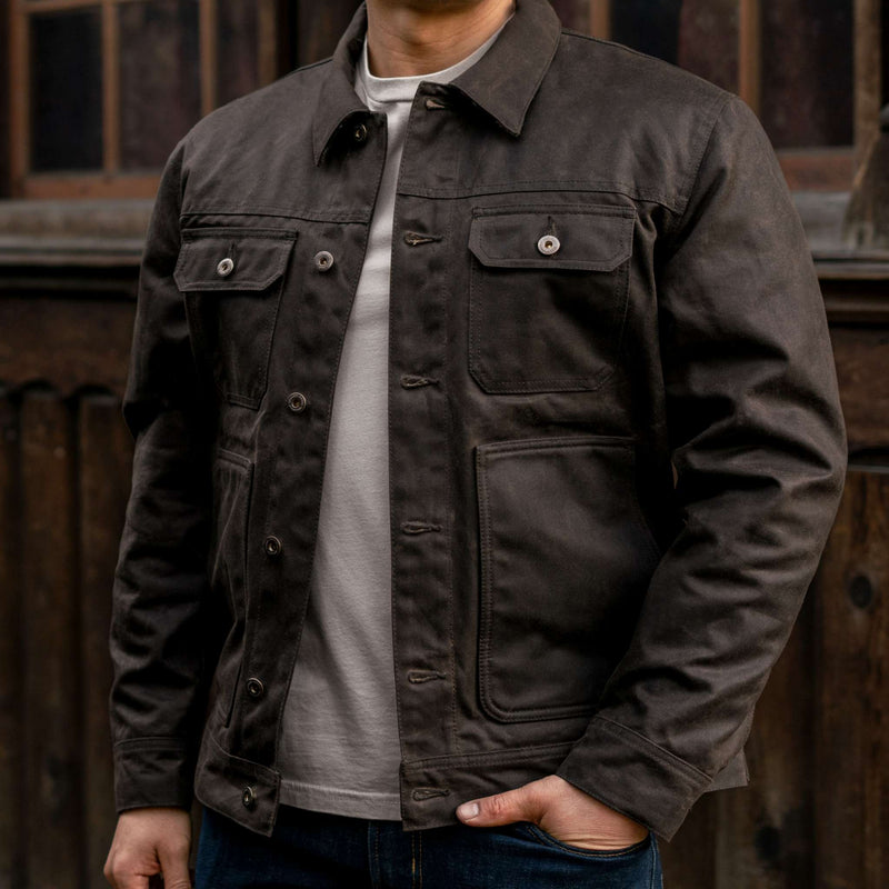 Waxed Trucker Jacket | Dark Olive